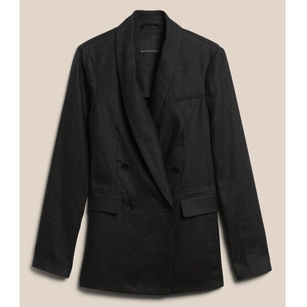 NWT! Banana Republic RT$250 Classic Black Castello 100% Euro Linen Blazer Top 2R